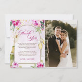 ワイングラス 花のデザインの結婚前お披露目パーティーの写真 サンキューカード (正面)