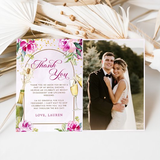 ワイングラス 花 ブライダルシャワー フォト サンキューカード