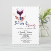 ワイングラス、花、ブランチ＆バブル ブライズシャワー 招待状 (スタンド正面)