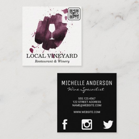 ワイングラス | 表現ブラシ | QRコード スクエア名刺 (正面/裏面)
