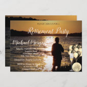 ワイングラス,風船,釣り,サンセット リタイアメントパーティー 招待状 (正面/裏面)