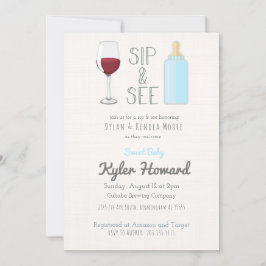 ワイングラスsip&シー男の赤ちゃんシャワー招待状 招待状