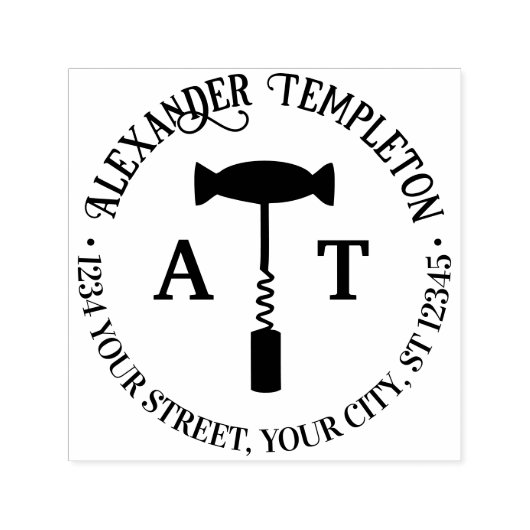 ワインコルクスクリューネーム差出人住所2イニシャル セルフインキングスタンプ (デザイン)