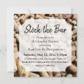 ワインコルク写真、ストックバーカップルのシャワー 招待状 (正面)