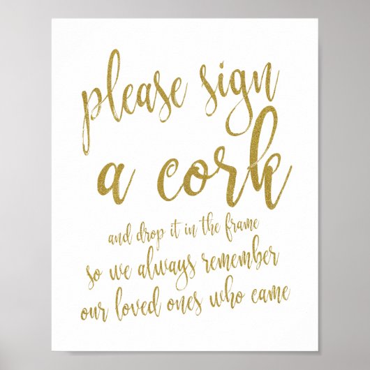 ワインコ結婚ークのゲストブック金ゴールドグリッターサイン ポスター (正面)