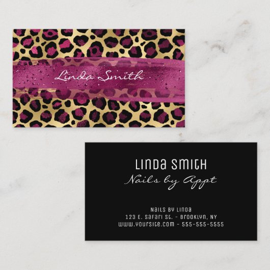 ワインゴールド箔ヒョウのブラシストローク 名刺 (正面/裏面)