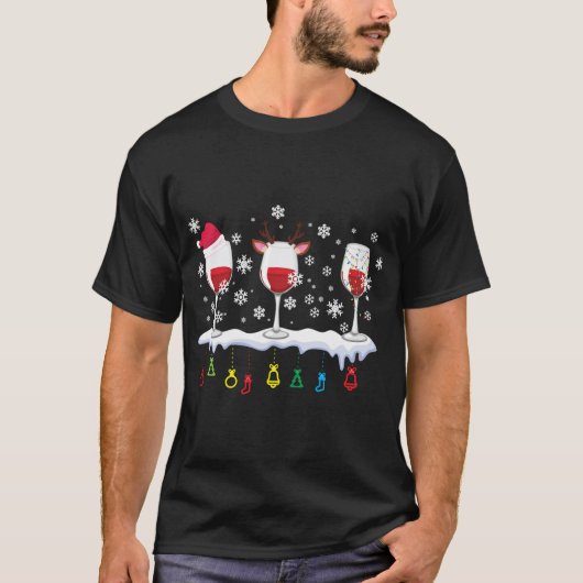 ワインサンタ帽子のクリスマス飲み物の3つのグラス Tシャツ (正面)