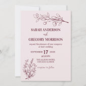 ワインシンプルボホーフローラバイカラー結婚ズ 招待状 (正面)