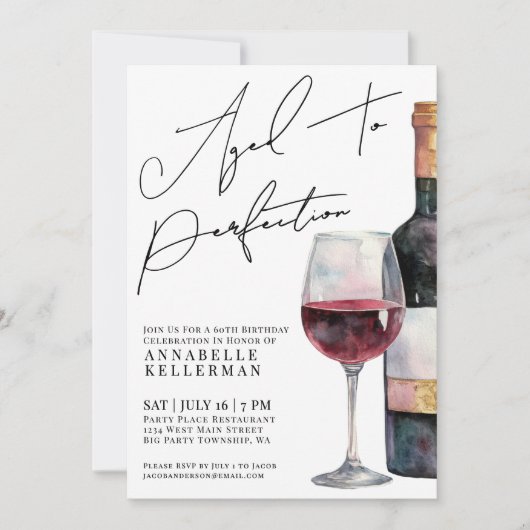 ワインシンプル大人の誕生日パーティー 招待状 (正面)