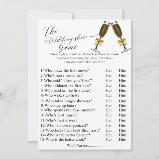 ワインズ結婚のシューゲームブライダルシャワーゲーム サンキューカード (正面)