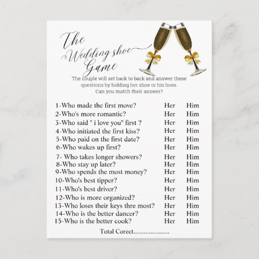 ワインズ結婚のシューゲームブライダルシャワーゲーム ポストカード (正面)