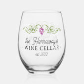 ワインセラー紫ブドウパーソナライズされた名日付 ステムなしワイングラス (正面)
