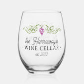 ワインセラー紫ブドウパーソナライズされた名日付 ステムなしワイングラス (裏面)