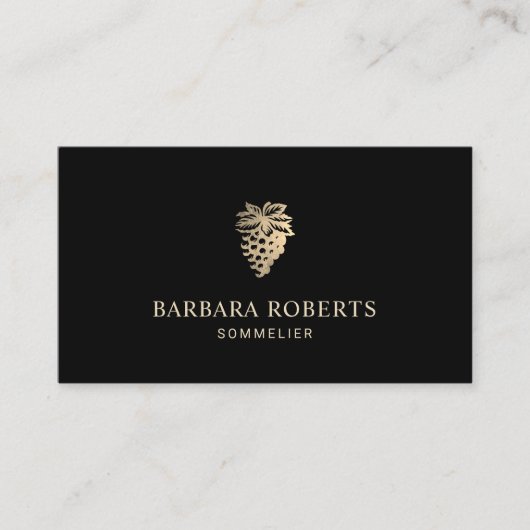 ワインソムリエ金ゴールドブズロゴプレーンブラック 名刺 (正面)