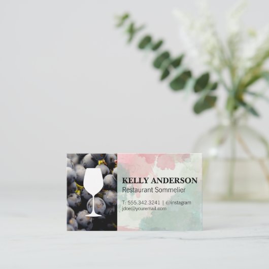 ワインソムリエ | 水彩画 | ワイン葡萄 名刺 (スタンド正面)