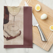 ワインタオルの素朴なワイン・ボトルそしてガラス キッチンタオル (四つ折り)