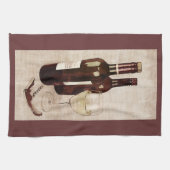 ワインタオルの素朴なワイン・ボトルそしてガラス キッチンタオル (横)