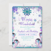 ワインダーワンダーランドティール(緑がかった色)パープルバースデーパーティー 招待状 (正面)