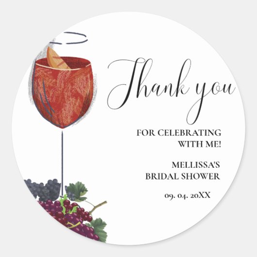 ワインチェックのブライダルシャワー感謝祭 ラウンドシール (正面)