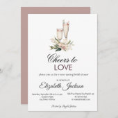 ワインチェックの花を添えたウェディングシャワーの招待状 招待状 (正面/裏面)