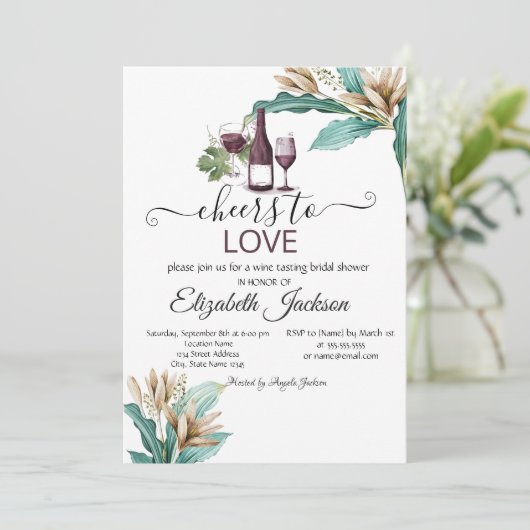 ワインチェック バーガンディ フラワーズ ブライズシャワー 招待状 (スタンド正面)