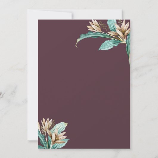 ワインチェック バーガンディ フラワーズ ブライズシャワー 招待状 (裏面)