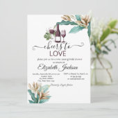 ワインチェック バーガンディ フラワー ブライズシャワー 招待状 (スタンド正面)