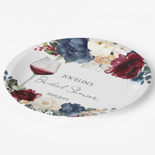 ワインチェック バーガンディ ブライダルシャワー ペーパープレート (アングル)