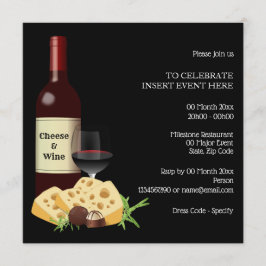 ワインチーズカクテルパーティーダイニングフォーマルブラック 招待状