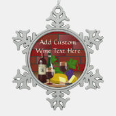 ワインチーズキッチンシーン スノーフレークピューターオーナメント (正面)