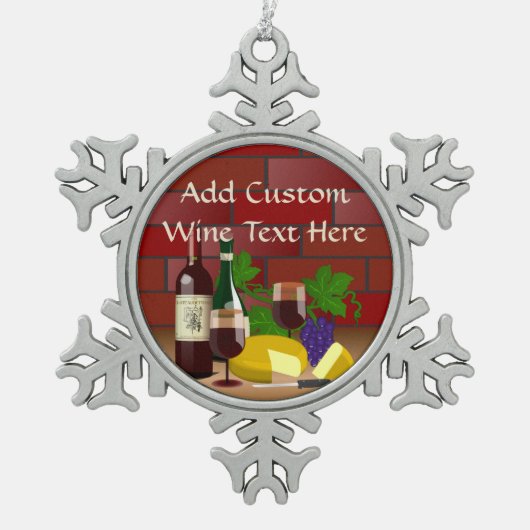 ワインチーズキッチンシーン スノーフレークピューターオーナメント (正面)