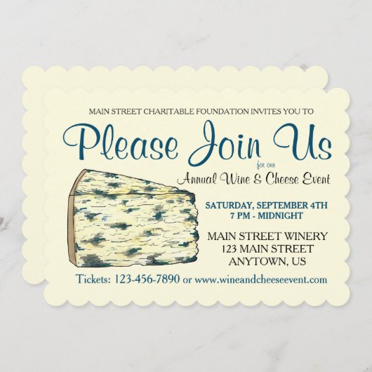 ワインチーズテイスティングカクテルパーティースチルトンブルー 招待状 (正面/裏面)