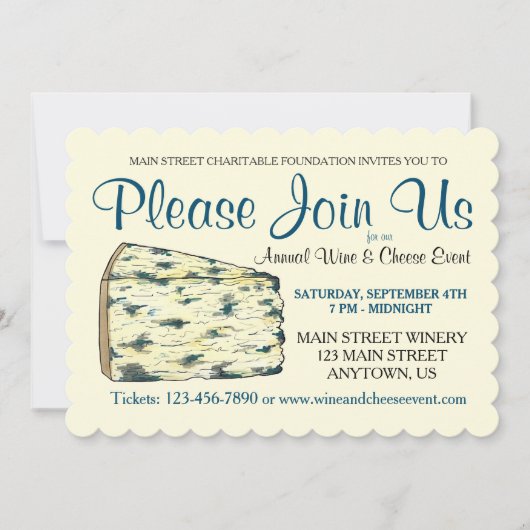 ワインチーズテイスティングカクテルパーティースチルトンブルー 招待状 (正面)