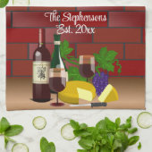 ワインチーズテーブルシーン キッチンタオル (折り畳み)