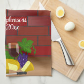 ワインチーズテーブルシーン キッチンタオル (四つ折り)