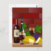 ワインチーズテーブルシーン ポストカード (正面/裏面)