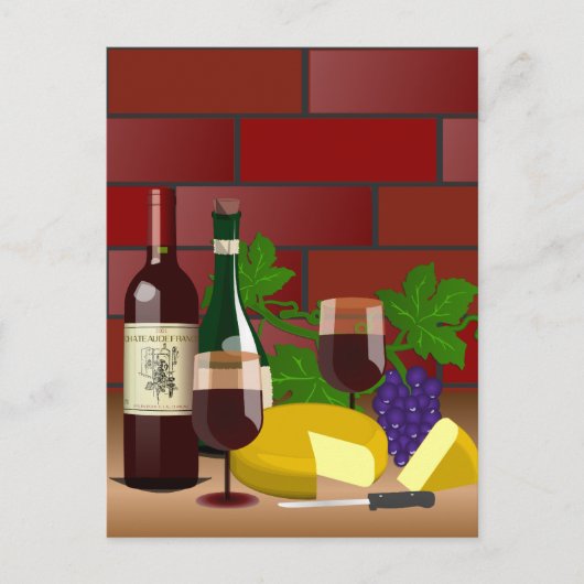 ワインチーズテーブルシーン ポストカード (正面)