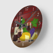ワインチーズテーブルシーン ラウンド壁時計 (傾斜)