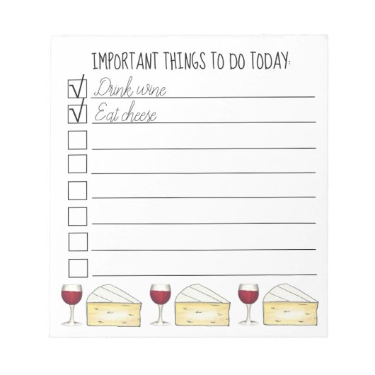 ワインチーズリストを飲む食べ重要なこと ノートパッド (正面)