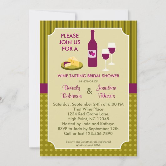 ワインテイスティングカップルのブライダルシャワーの招待 招待状 (正面)