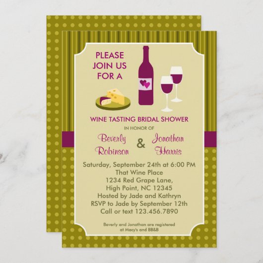 ワインテイスティングカップルのブライダルシャワーの招待 招待状 (正面/裏面)