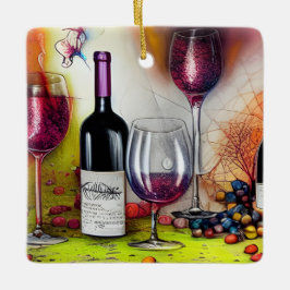 ワインテイスティングカラフルパーソナライズされた セラミックオーナメント