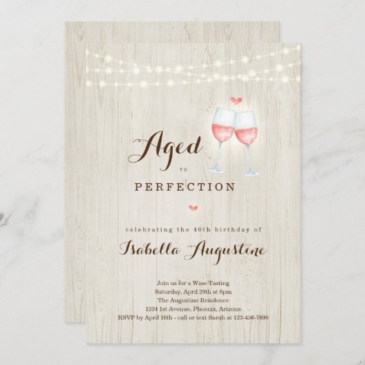 ワインテイスティングバースデーパーティーへの招待 招待状 (正面/裏面)
