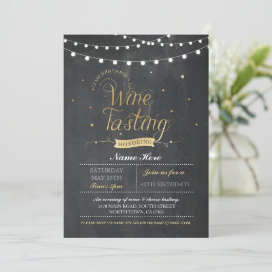 ワインテイスティングバースデーパーティーチョーク任意の年齢招待状 招待状 (スタンド正面)