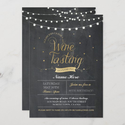ワインテイスティングバースデーパーティーチョーク任意の年齢招待状 招待状 (正面/裏面)