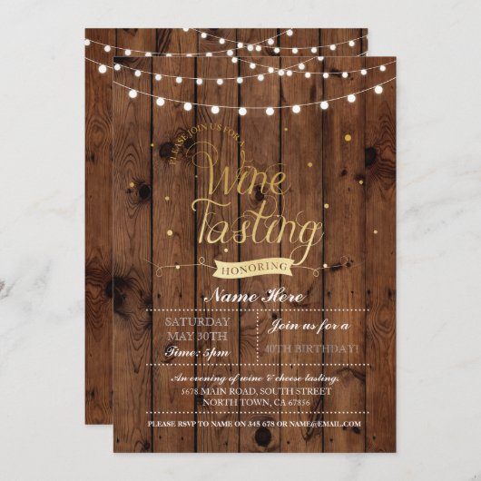 ワインテイスティングバースデーパーティードウッド任意の年齢招待状 招待状 (正面/裏面)