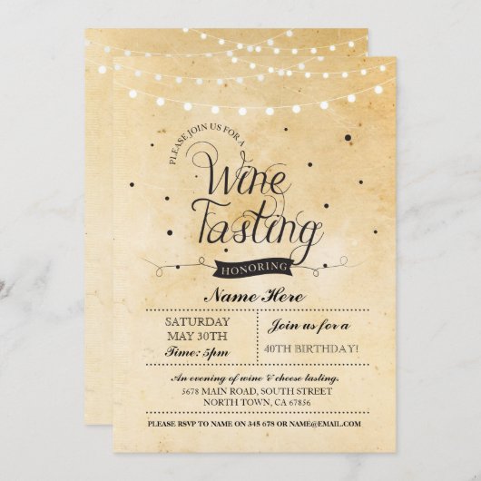 ワインテイスティングバースデー素朴タパーティー任意の年齢招待状 招待状 (正面/裏面)
