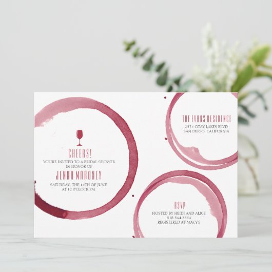 ワインテイスティングブライダルシャワー招待赤 招待状 (スタンド正面)