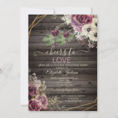 ワインテイスティングブルゴーニュフラワーズウッドブライダルシャワー 招待状 (正面)
