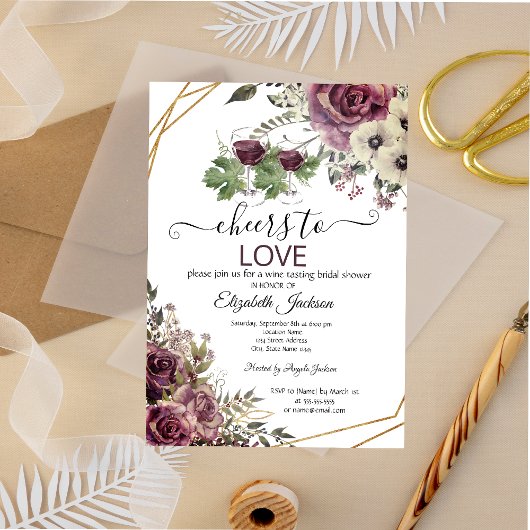 ワインテイスティングブルゴーニュフラワーズブライダルシャワー 招待状